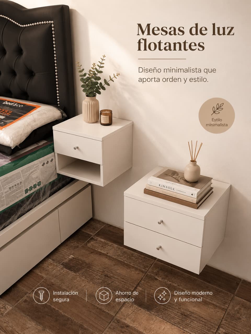 Mesas de luz flotantes de diseño minimalista